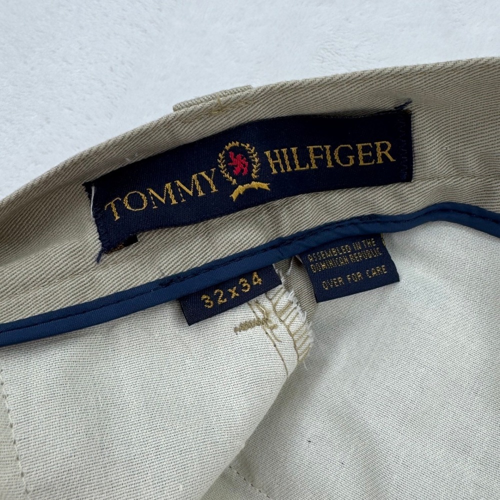 Mens Vintage Tommy Hilfiger Pleated Chino Pants Khaki Tan Straight Leg 32X34 - Picture 3 of 8